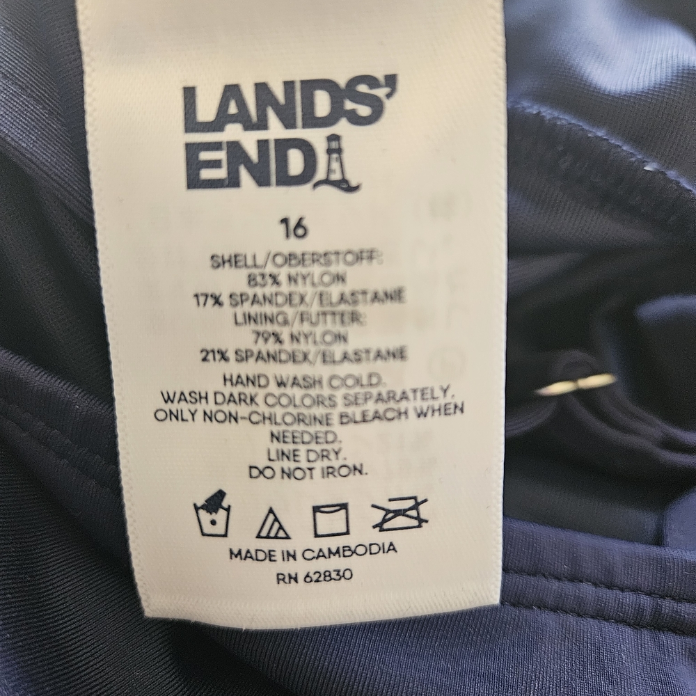 Lands' End Swimsuit Size 16 Blue Tummy Control Faux Surplice Wrap - Picture 6 of 12